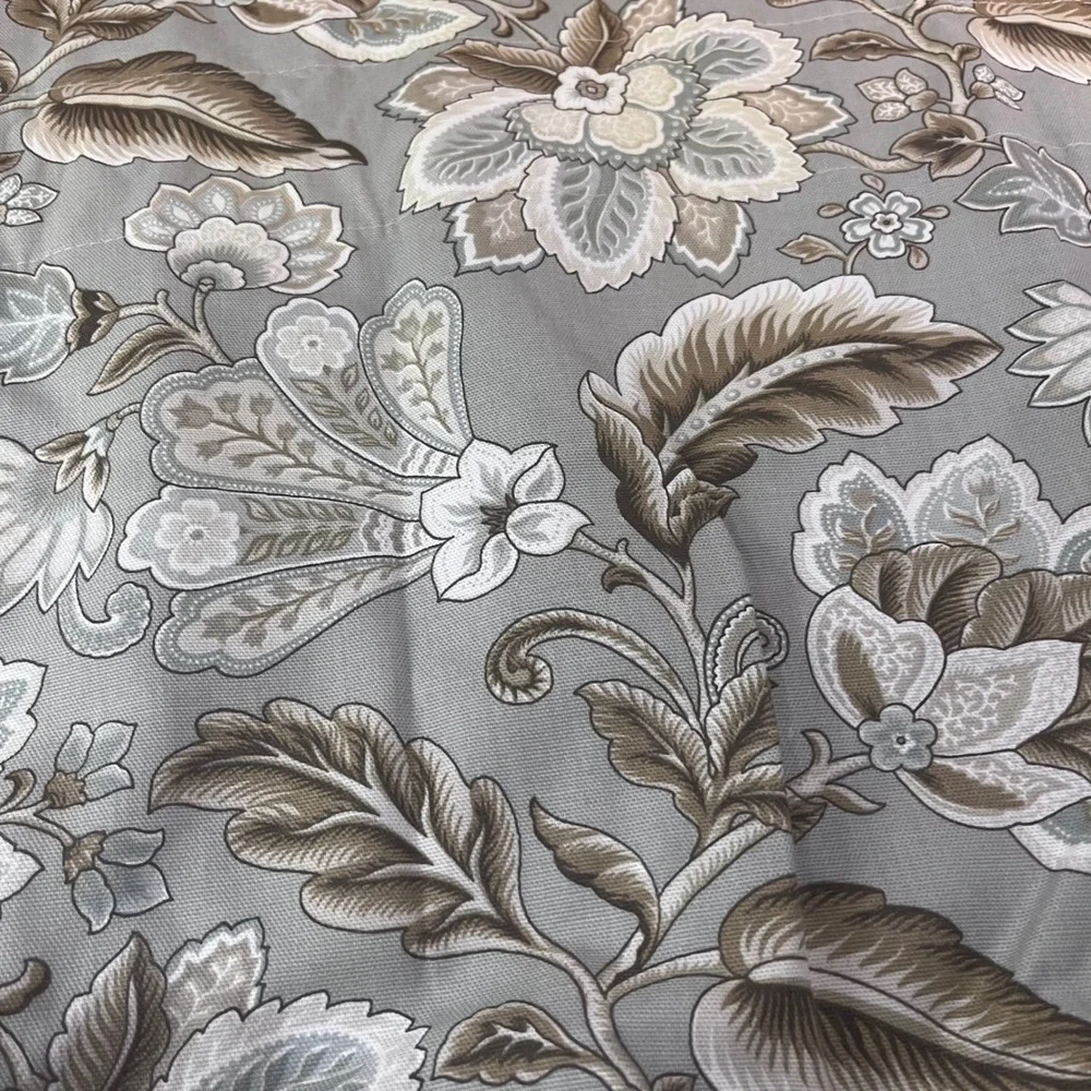 Floral Scalloped Valance Grey Taupe Cotton Blend 70x19 Window Curtain